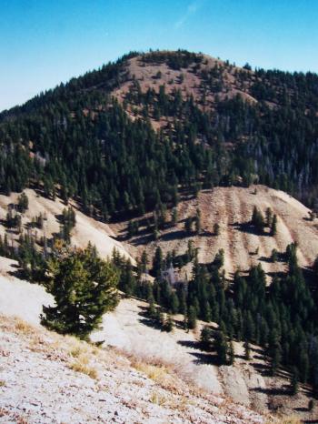 View N to Stump Peak and its slumping soils, 10/4/01. Photo by Rick Baugher.