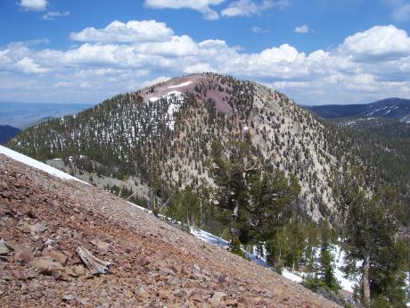 View E to colorful East Forgotten Peak el 9523'. Rick Baugher photo, 6/17/08.