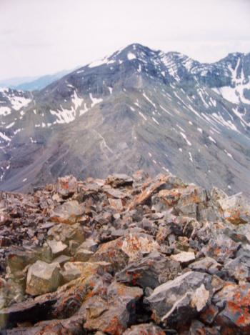 Summit Ferguson Peak. View SSW to Far and Away Peak on 8/15/93. Baugher photo.