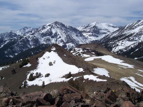 View SSW from Apron Mtn 9382' on 5/2/07. L to R: Invisible, Oktoberfest, Hidden..Photo by Rick Baugher