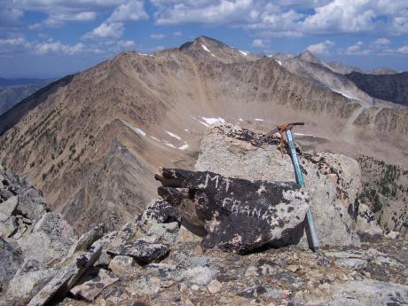 Summit view north from Mount Frank to Lonesome Peak el 11302' on 8/11/09. Photo by Rick Baugher.